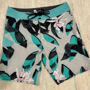 Volcom Tropical Leaf Board Shorts - Teal and Black